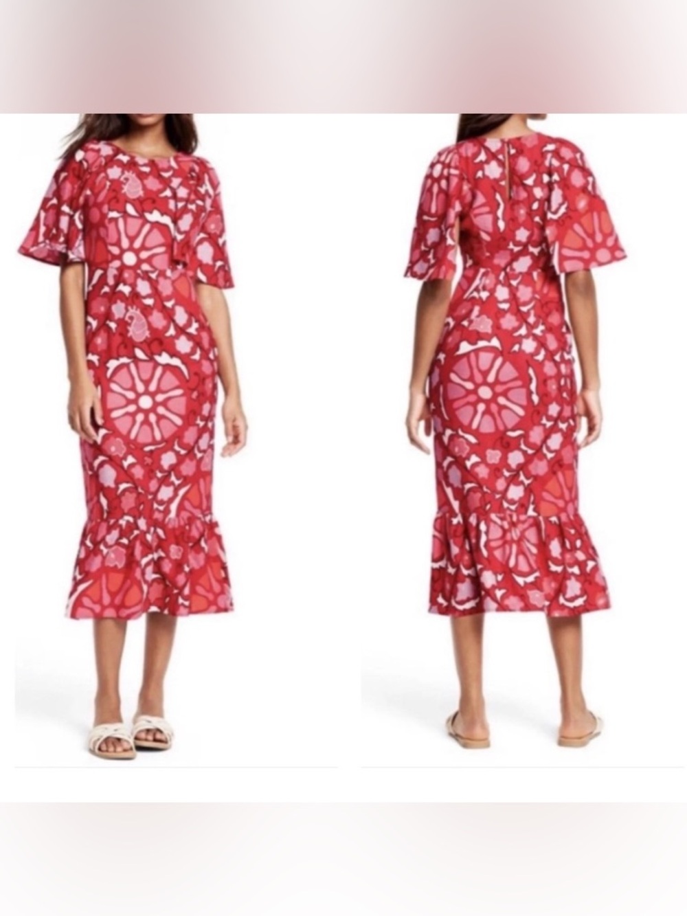RHODE Red and Pink Floral Maxi Dress